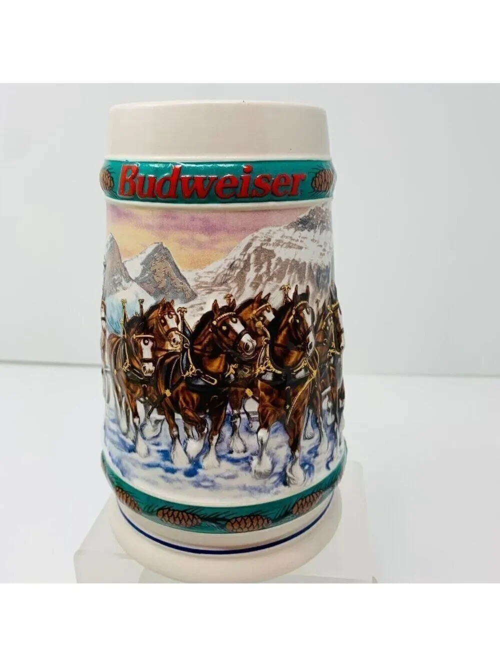Anheuser Busch BUDWEISER BEER STEIN 3D 1993 Special Delivery Clydesdale Holiday